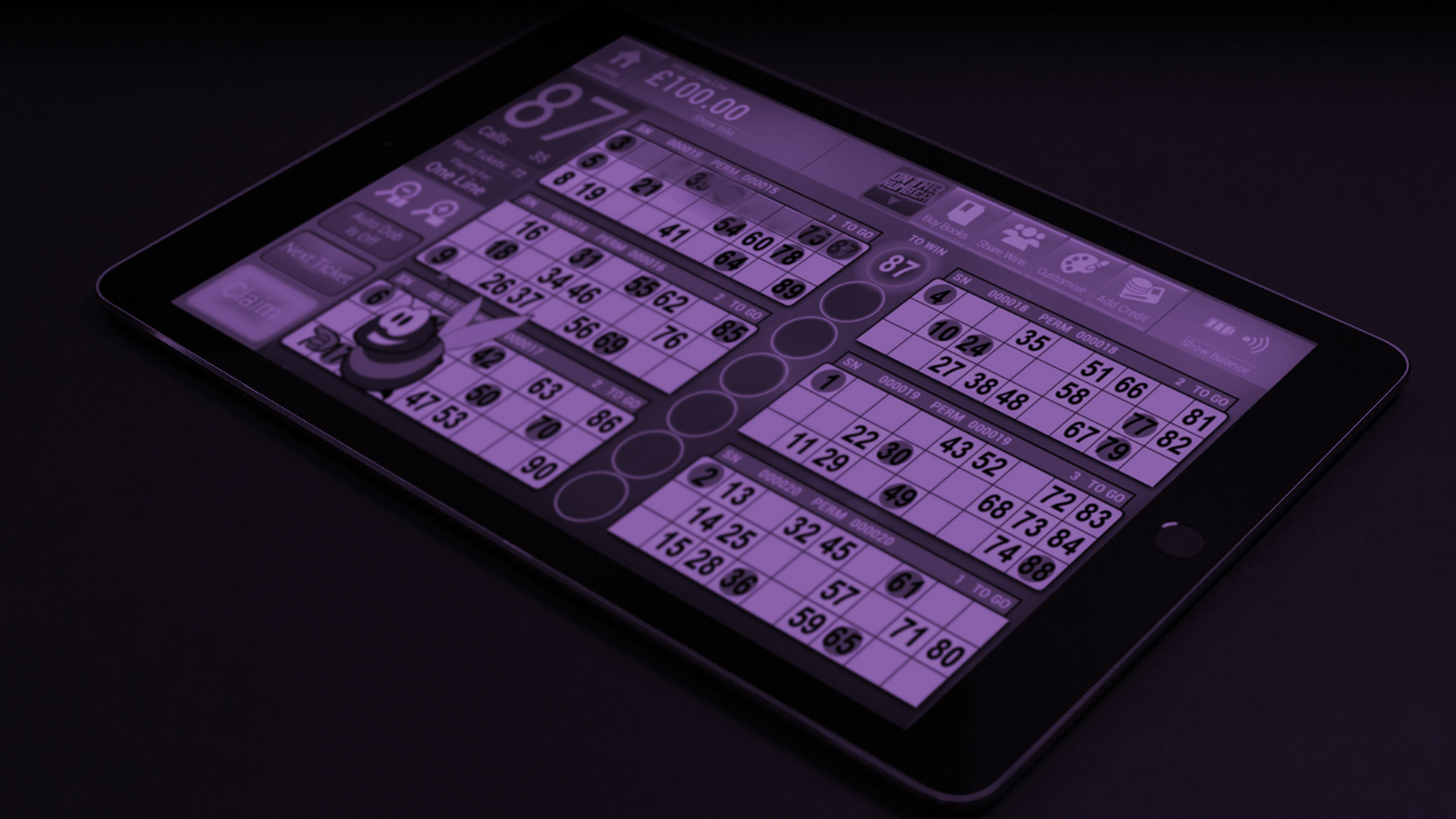 Image of electronic retail bingo gaming software on a handheld tablet device